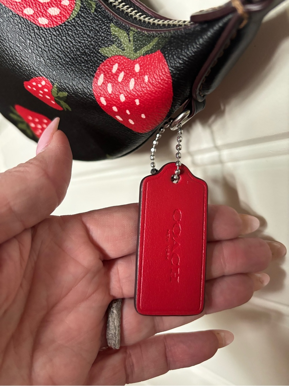 Coach Black Shoulder Bag with Red Strawberry Print - Picture 3 of 6